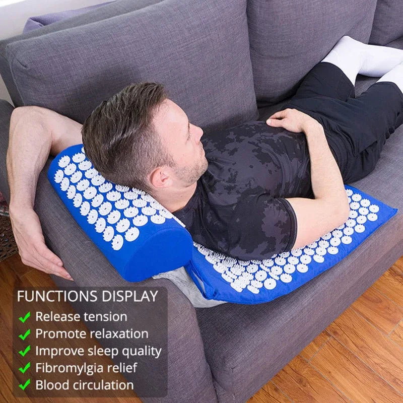 tapis massage acupression relaxation points blancs vert violet bleu moderne ergonomique sac transport