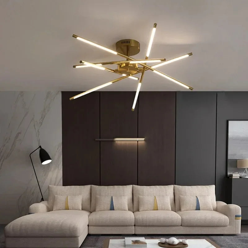 suspension lumineuse or blanc moderne sources lumineuses étoile lignes droites