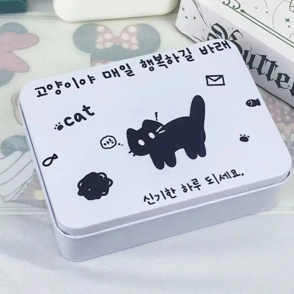 boîtes métalliques rangement blanc illustrations mignons ours chiens chats étoiles cœur enfants