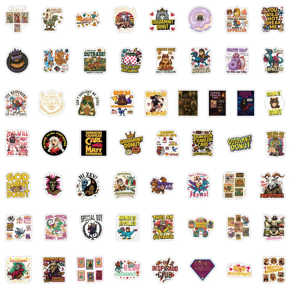stickers multicolores graphiques humoristiques pop art adhésifs variés illustrations citations logos animaux objetos 14ans+