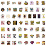 stickers multicolores graphiques humoristiques pop art adhésifs variés illustrations citations logos animaux objetos 14ans+