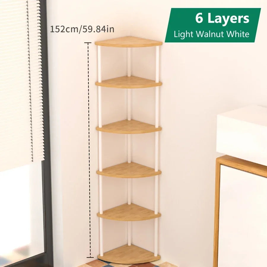 étagère angle bois moderne marron beige plateaux métal noire minimaliste compartments boîtes tissu