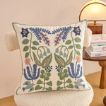 housse coussin décorative motif floral brodé moderne canapé salon lit maison blanc