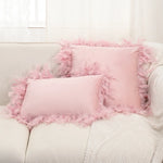 coussin décoratif carré velours pompon plumes patchwork moderne intérieur salon chambre taille 45x45cm