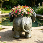 pot fleurs forme éléphant gris texture éléphant plantes fleurs vert rose rouge jaune blanc