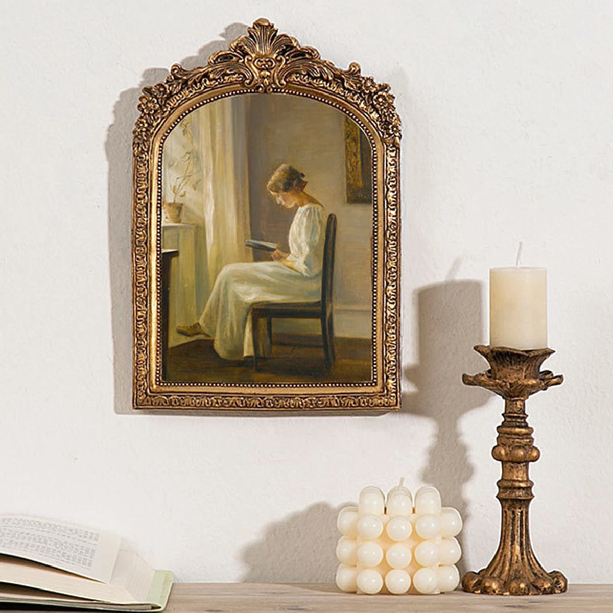 cadre photo résine opaque baroque floral vintage or beige blanc