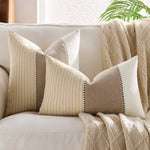 Coussins décoratifs rustiques rayés lin coton beige blanc rose bleu marine adhésifs