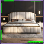 lit moderne bois beige cuir tissu ornements géométriques élégant contemporain 1800x2000mm