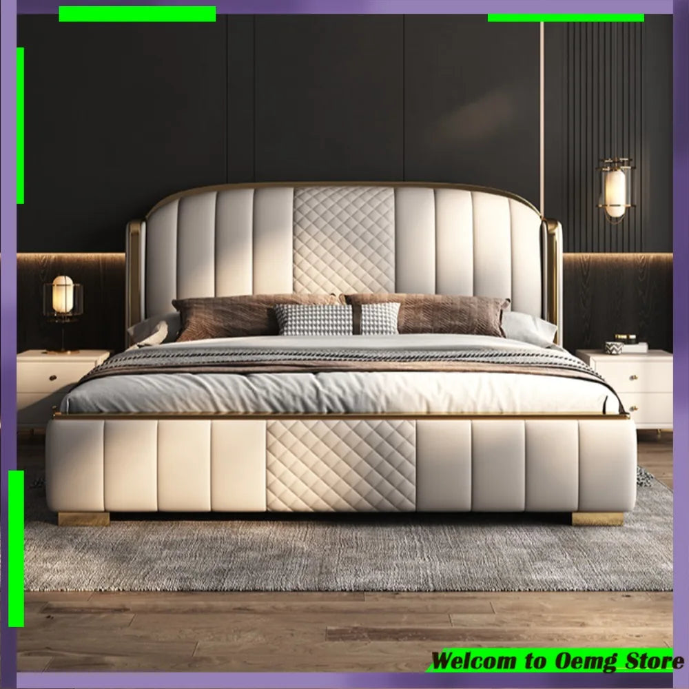 lit moderne bois beige cuir tissu ornements géométriques élégant contemporain 1800x2000mm