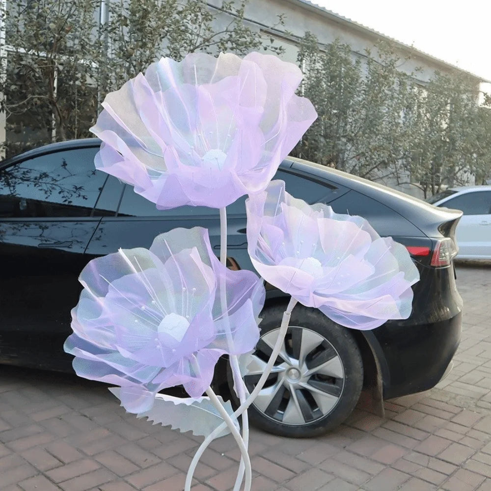 décoration intérieure moderne grande fleur artificielle rose rouge blanc anniversaire mariage élégante scintillante transparente