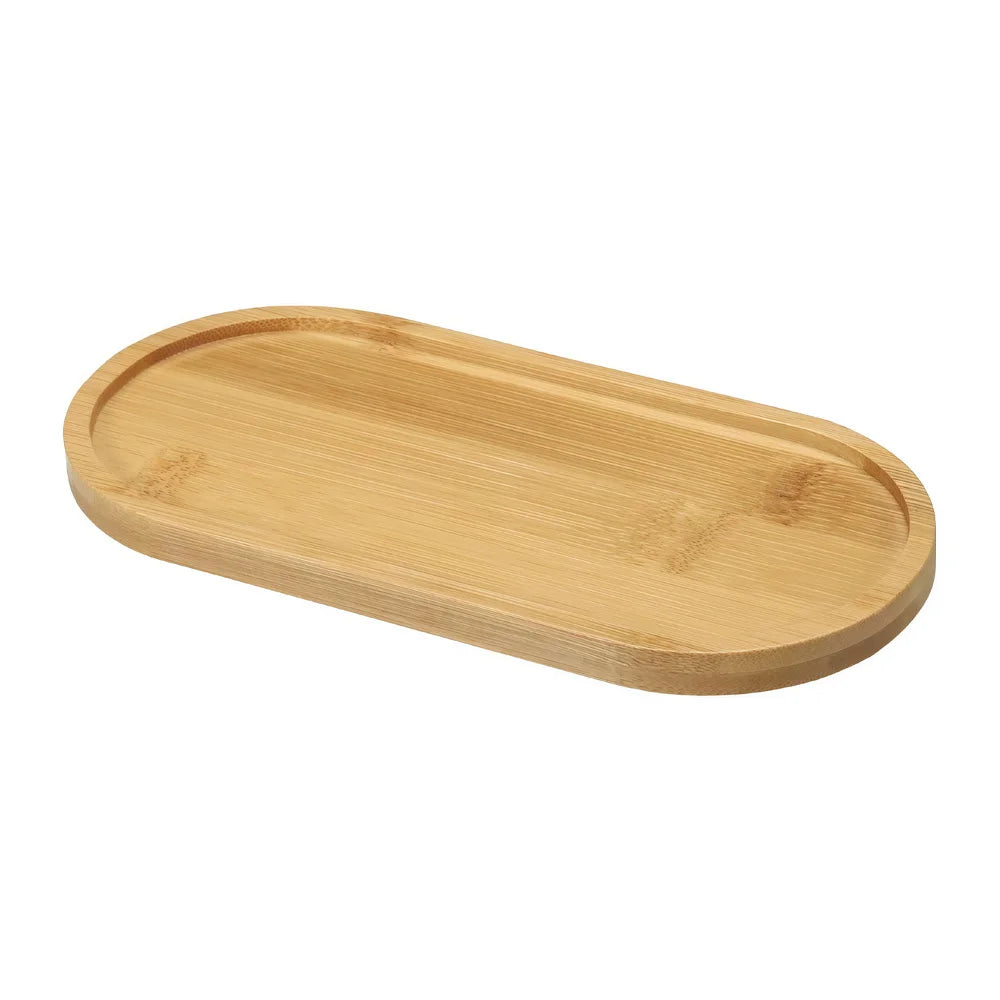 plateau ovale bois naturel minimaliste moderne élégance intérieur servir pot fleurs sous tasses assiette