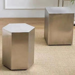 tabouret métal hexagonal moderne tabouret rond minimaliste meuble salon ottoman geometrique argenté gris