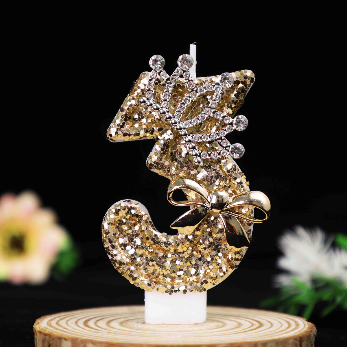 bougies numérotées pailletées dorées argentées anniversaire festives couronnes rubans clips decoration gâteau fête mariage