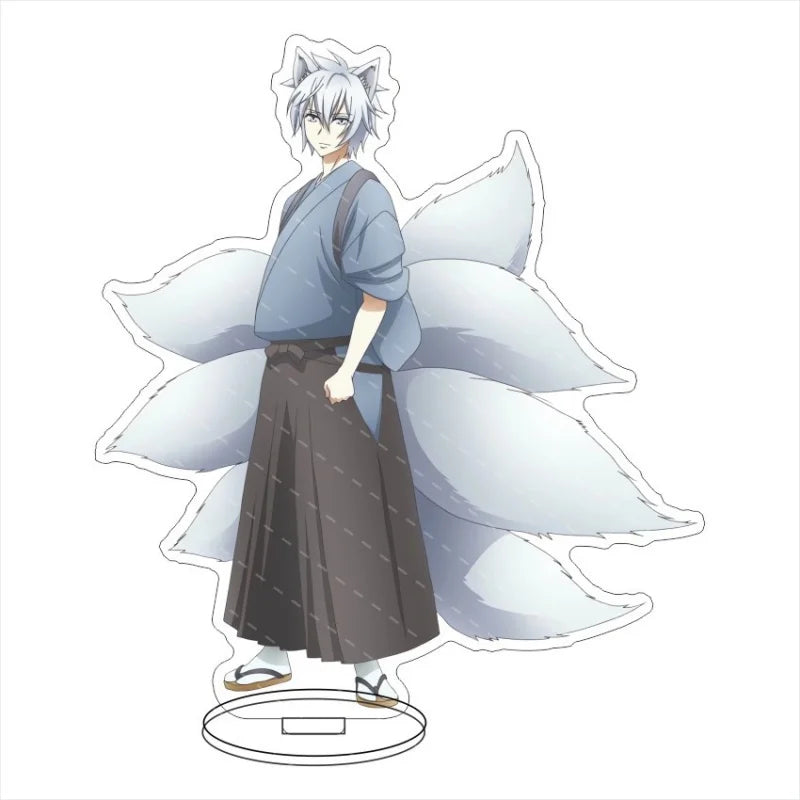 figurines anime acrylique bleu rose verte noire blanche motifs floraux base circulaire décoration collection