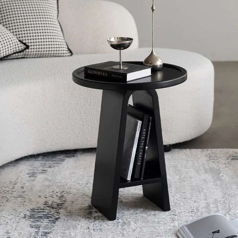 table d'appoint moderne minimaliste bois ronde hauteur 56cm diamètre 41cm noir blanc pink