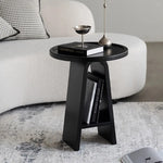 table d'appoint moderne minimaliste bois ronde hauteur 56cm diamètre 41cm noir blanc pink