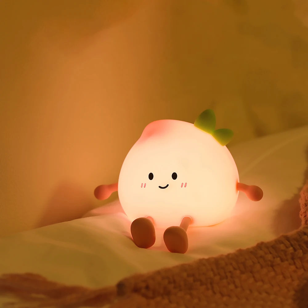 lampe nuit enfant rechargeable usb led souriante dessin animé rose clair joues rouges feuilles