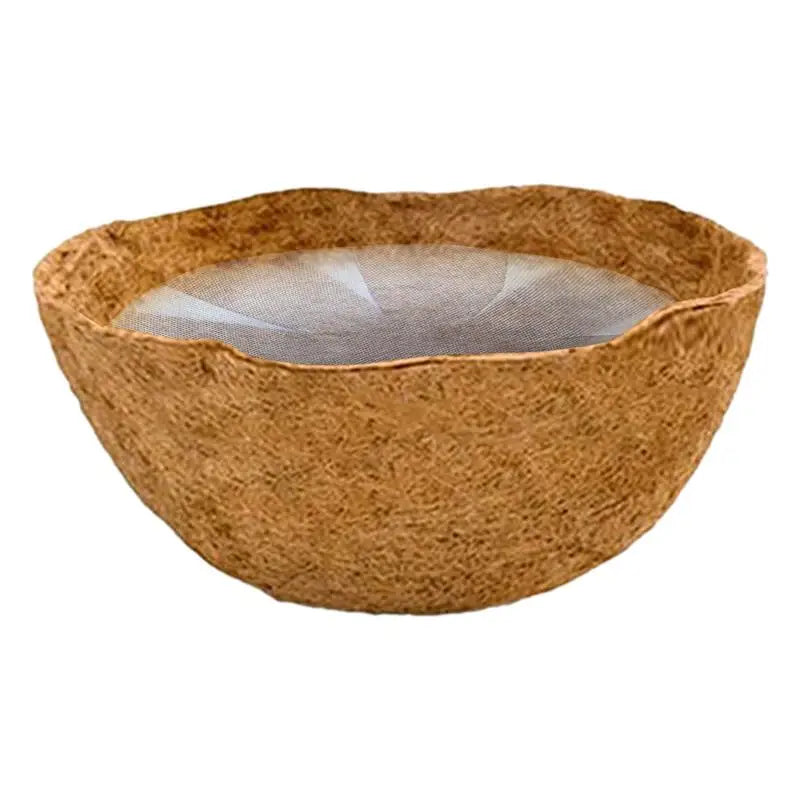 cache pot fibre noix coco marron texture naturelle moderne écologique chaînes métalliques balcon jardin