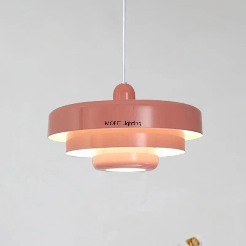 suspension lumineuse moderne pendentif orange noir blanc abat jour rond multi couche opaques fixations
