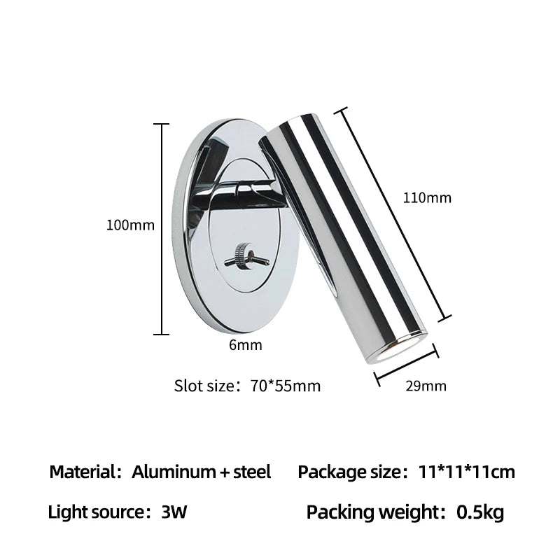 Applique murale LED 3W couleur argent