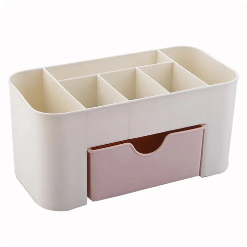 boîte rangement cosmétique moderne beige rose mat outils maquillage nettoyage produits beauté pratique organisation