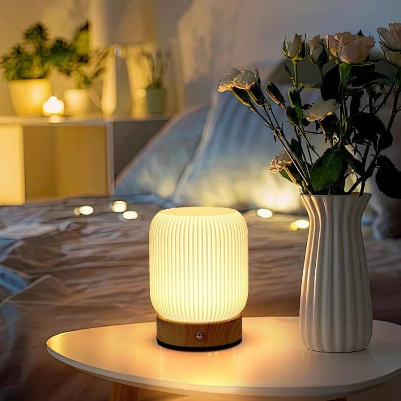 lampe table rechargeable led blanc bois moderne minimaliste tactile sans fil