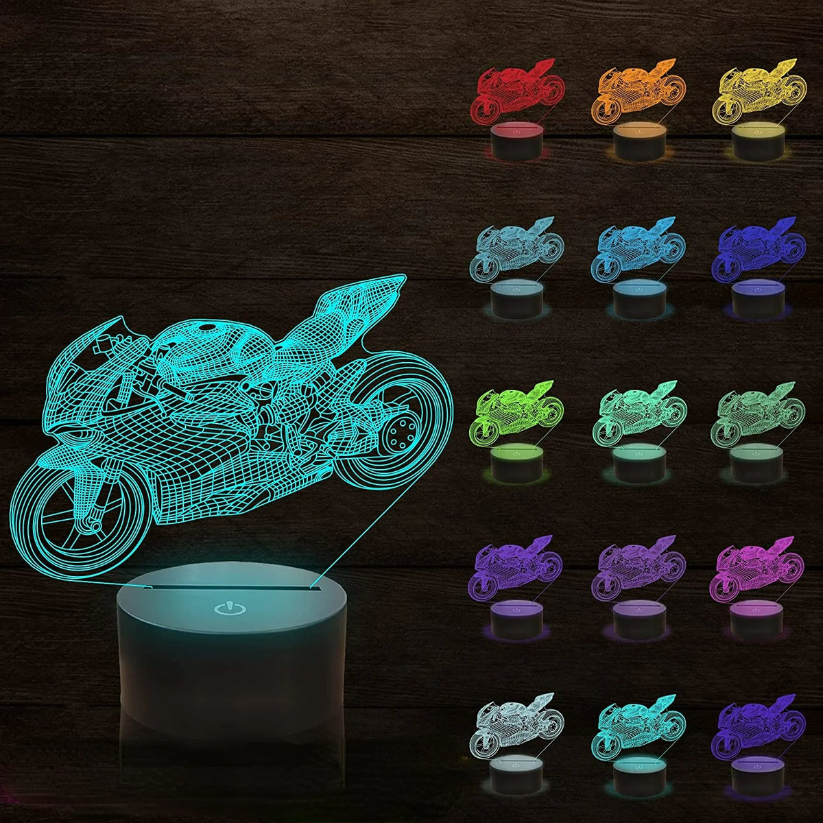 lampe projection 3d moto bleu jaune vert violet orange contour tactile usb télécommande enfants