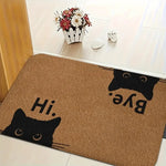 tapis d'entrée moderne marron clair chat noir texte Hi Bye antidérapant polyester machine washable