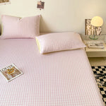 drap lit carreaux blancs rose clair vert clair coton polyester classique lit oreillers tapis