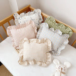 oreiller bébé vichy doux rose clair vert olive coussin amovible coton polyester