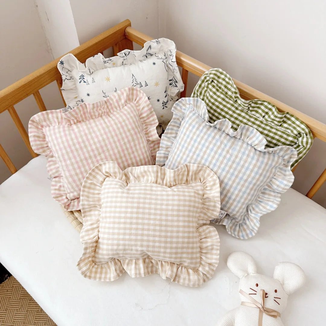 oreiller bébé vichy doux rose clair vert olive coussin amovible coton polyester
