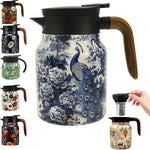 théière thermique acier inoxydable fleurs vintage poignée bois tasse assiette plateau