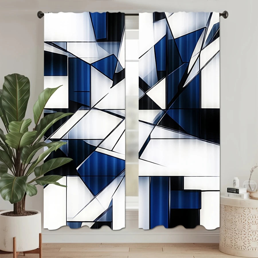 rideau moderne géométrique opacité bleu blanc noir 130x210 75x166 105x230