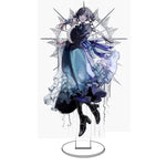 figurine anime bleu noir gris broderie plissé feuilles support circulaire acrylique
