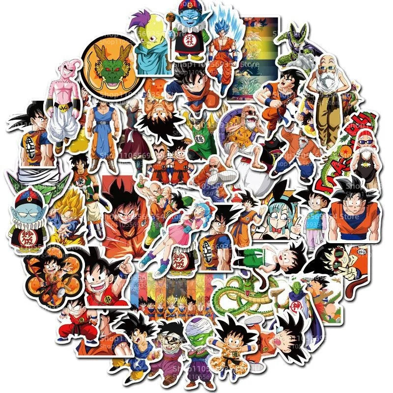 stickers dragon ball personnages occasion fete papier anime orange noir bleu blanc 100pcs