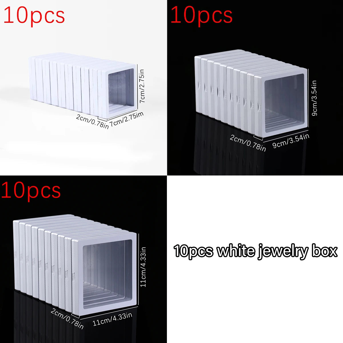 boîtes bijoux transparentes noires blanches modernes 11cm 9cm 7cm 10pièces