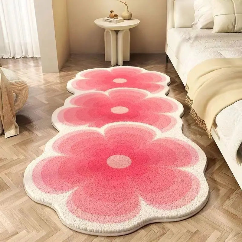tapis acrylique fleurs stylisées moderne jaune bleu vert rose chambre maison prière décoratif salle