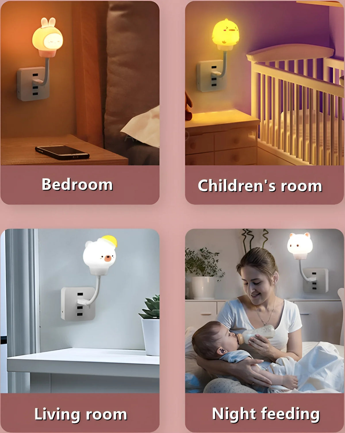 veilleuses nuit animées ours lapin télécommande usb blanc rose moderne enfants chambre
