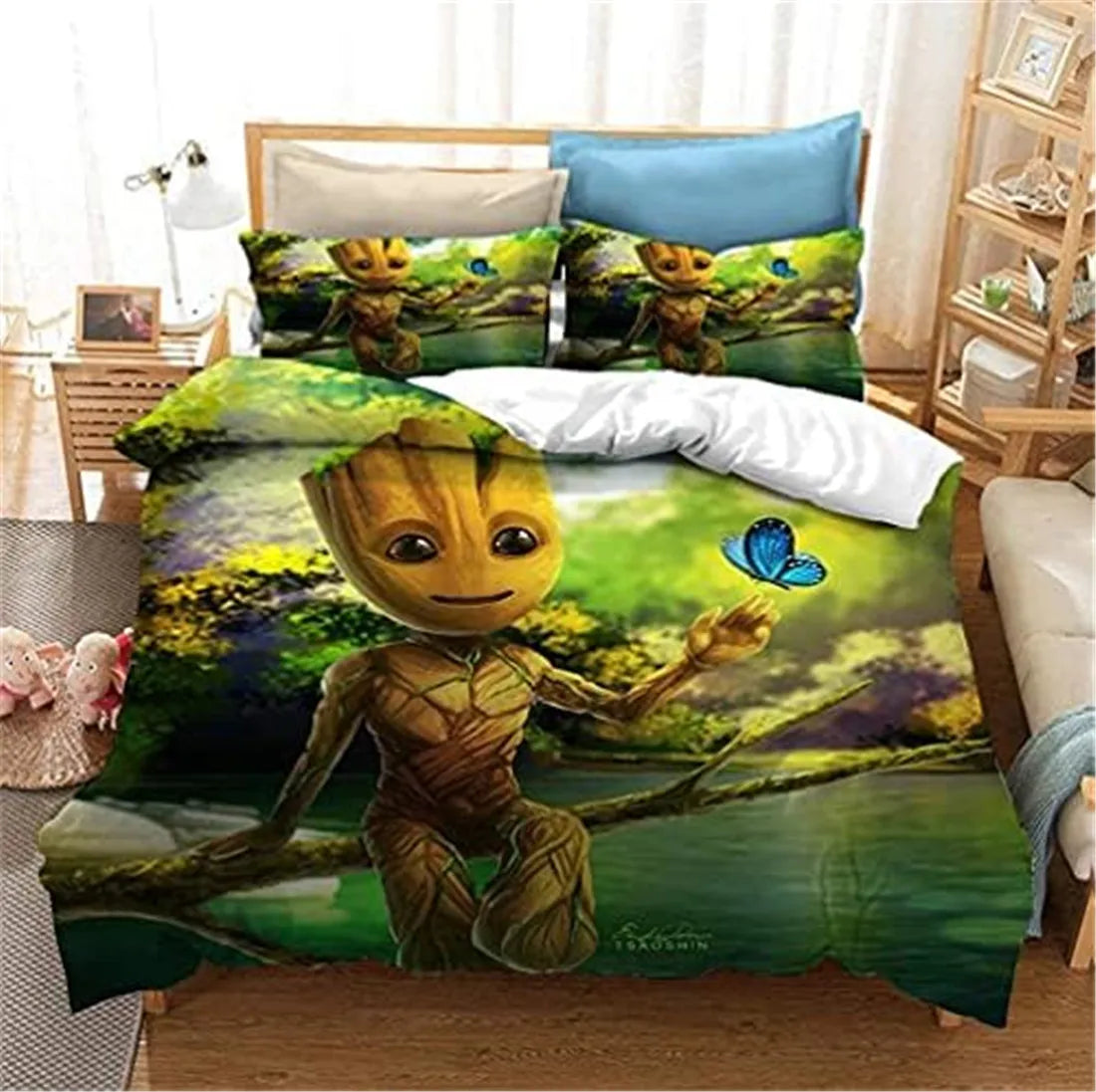 Housse de couette enfant Anime Groot 3D en microfibre douce vert