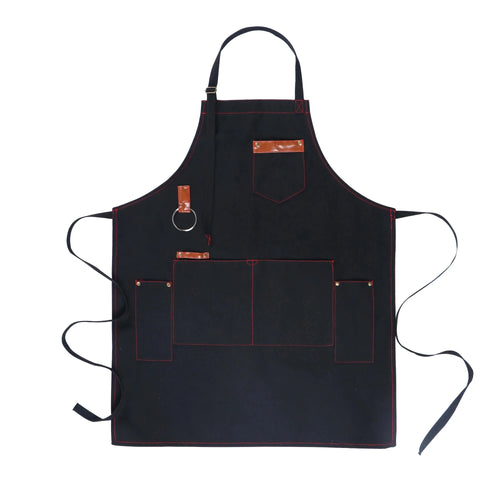 tablier cuisine noir toile coton poche cuir élégant classique imperméable professionnel chef