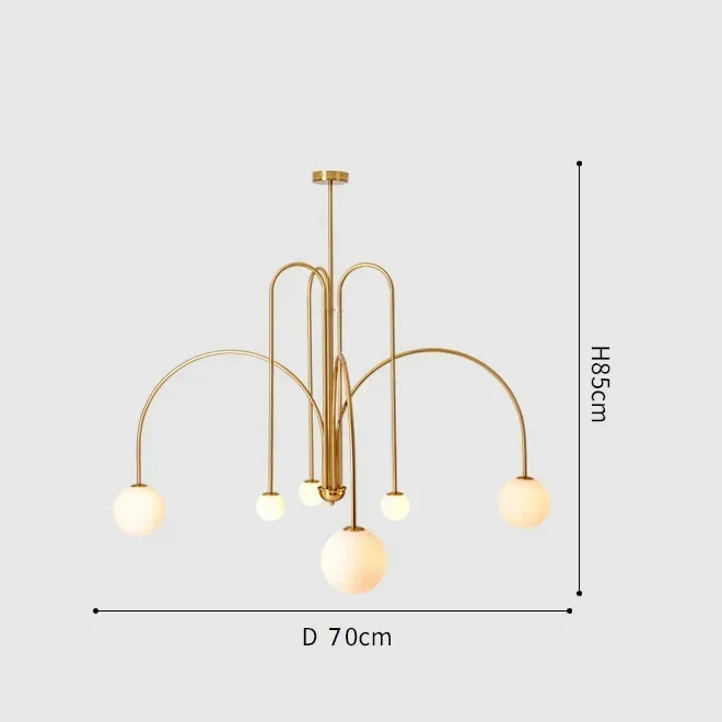 suspension lumineuse moderne sphères translucides structure métallique or rouge brun lumière led chambre salon