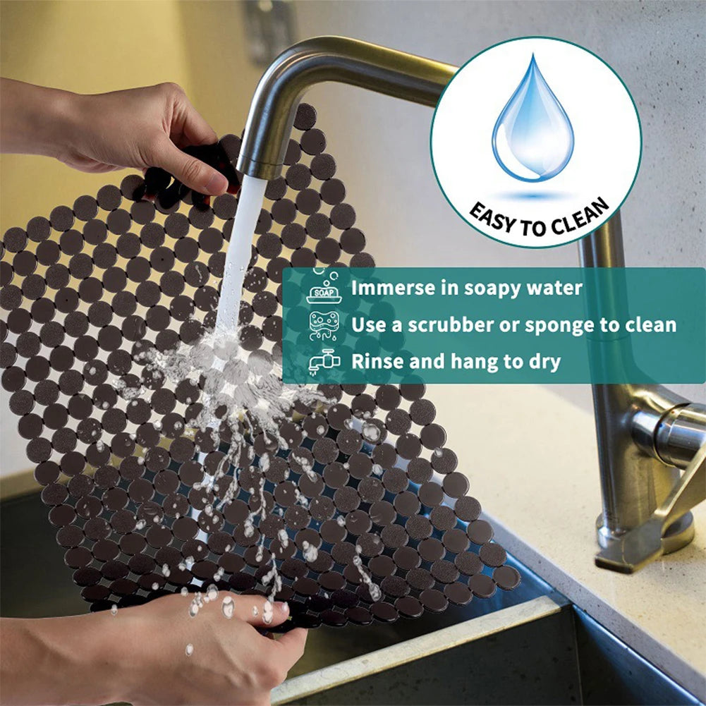 tapis cuisine anti dérapant noir moderne adhésif rondelles grille 30x40cm