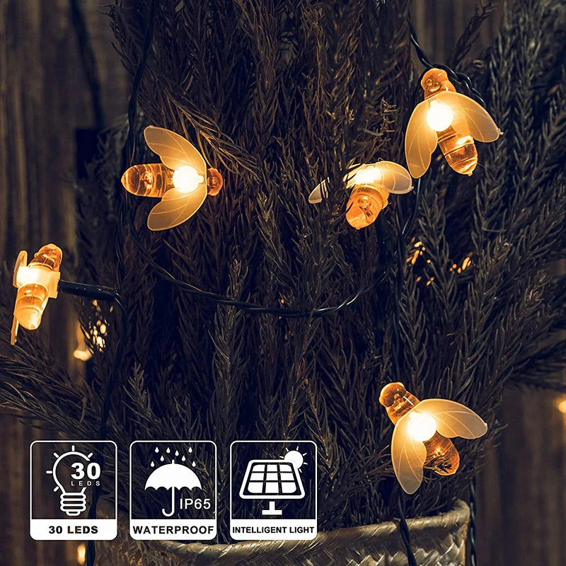 guirlande lumineuse abeille extérieure led orange blanche noire moderne clips translucent festive jardin decoration