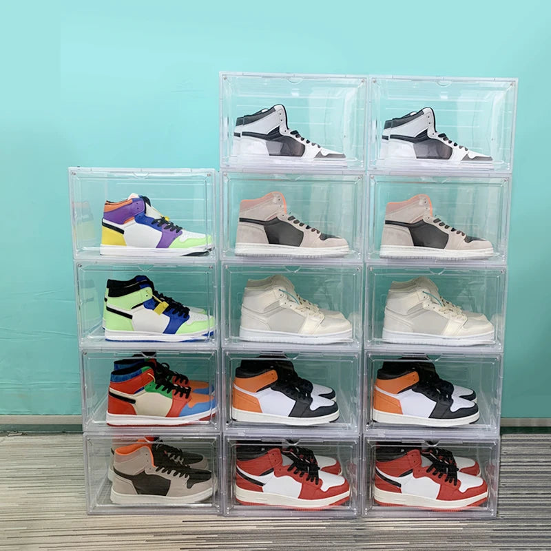 boîtes chaussures transparentes empilables moderne respectueuses environnement utilisation multiple