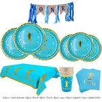 assiettes bleu clair anniversaire 1er anniversaire doré festif serviettes gobelets napkin tablecloth set festivités