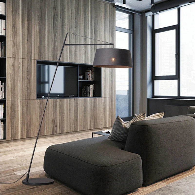 lampe sol moderne gris métallisé base solide interrupteur tactile ampoule e27 filaire 190cm