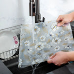 tapis protection meuble gris clair blanc beige bleu fleurs dorées feuilles vertes moderne adhésif