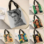 sac main toile blanc motif floral moderne poignées noires fleurs femme réutilisable grande capacité