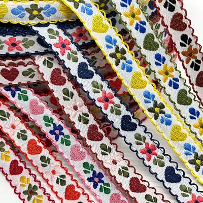 Ruban jacquard fleur cœur 2 yards