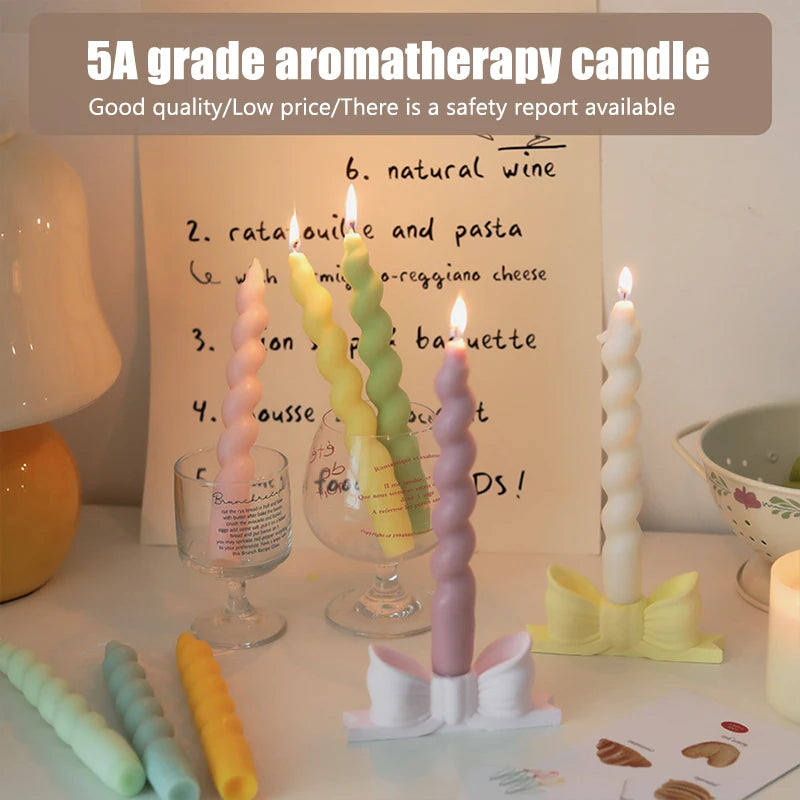 bougies parfumées vert pastel jaune rose blanches twistées moderne support nœud anniversaire décoration maison